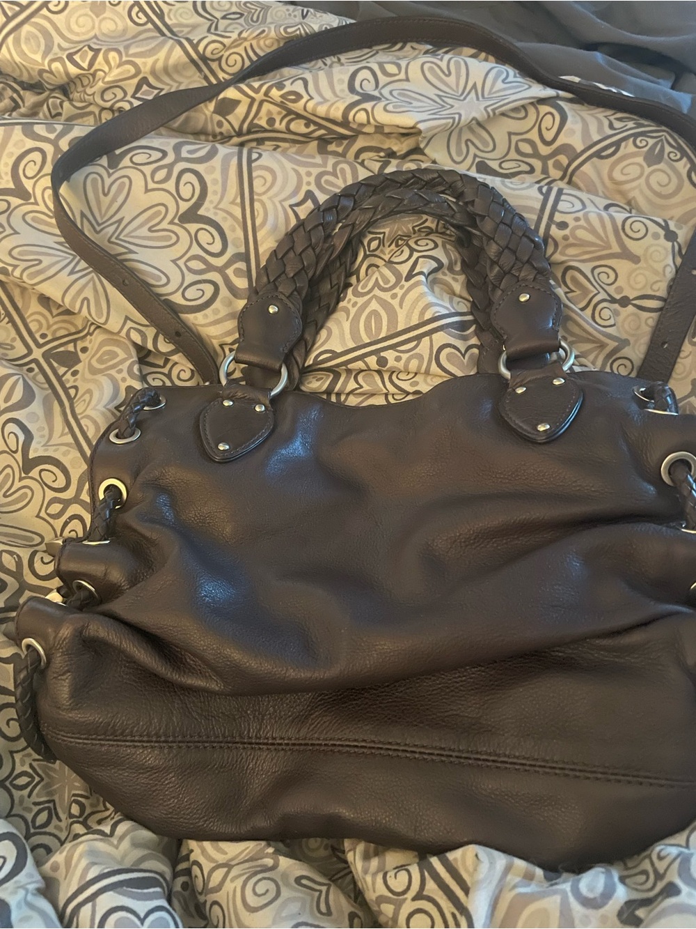 MICHAEL Michael Kors Dark Brown Braided-Handle Leather Shoulder Bag